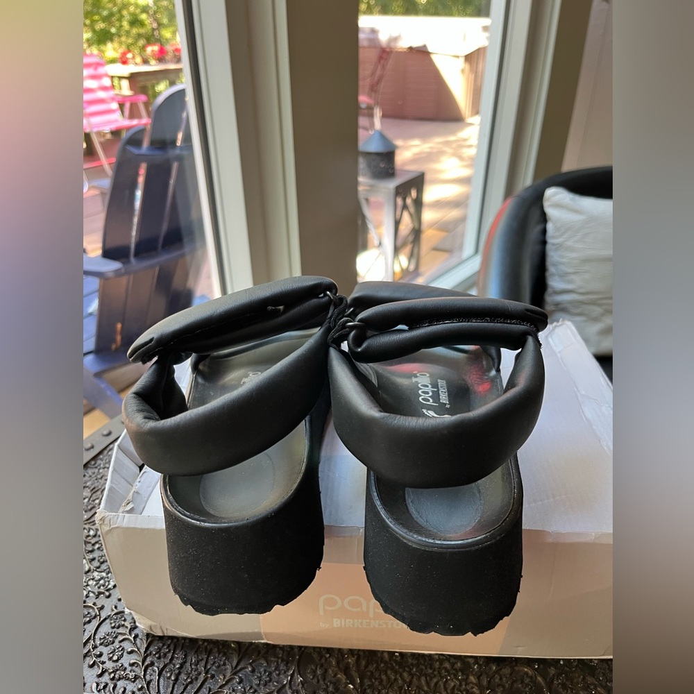 BIRKENSTOCK PAPILLIO THEDA LEATHER PLATFORM SANDALS BLACK 39 EU 8 US - Picture 10 of 11